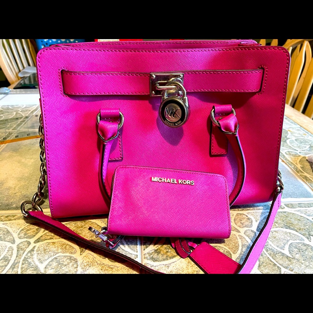 Michael Kors Raspberry Hamilton & Wristlet - image 1